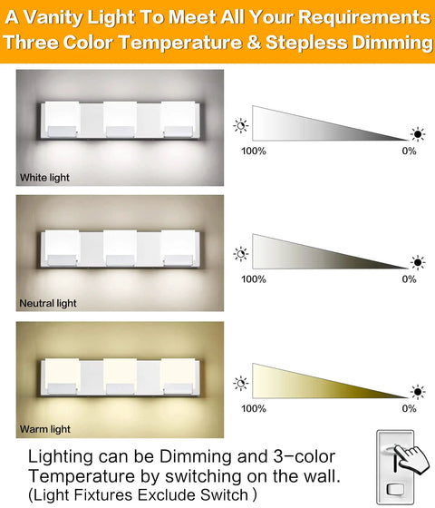 Slick Five Light Dimmable Modern Bathroom Vanity Light Fixture With Color Temperature 3000K 4500K 6000K, 33 Inch Length display