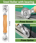Steel roller with wooden handle and bearing for Three In One Screen Repair Kit With Nylon Roller, Steel Roller And Removal Hook.