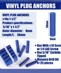 100 Pcs Expanding Plastic Anchors For Concrete And Drywall, Blue Anchors For Hollow Walls, Tile And Cement, 5/16 Inch By 1-1/2 Inch, Ideal For Quick And Strong Installations
