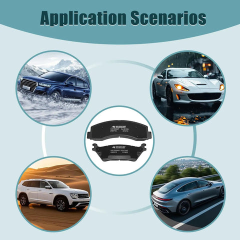 Ford F-150 Ceramic Front And Rear Brake Pad Kit With Hardware For 2012 2014 F-150 With 6 Lug Or 7 Lug Rotors And 2015 2020 F-150 Models With Manual Parking Brake D1414 D1602 application scenarios with various cars in different terrains shown