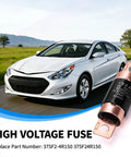 Top Shelf 150 Amp High Voltage Fuse Direct Replacement Plug And Play Straight Swap Compatible With Hyundai Sonata Hybrid 2011 To 2015 Kia Optima Smooth Ride shown with white sedan driving.