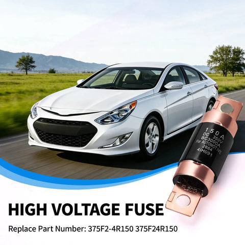 Top Shelf 150 Amp High Voltage Fuse Direct Replacement Plug And Play Straight Swap Compatible With Hyundai Sonata Hybrid 2011 To 2015 Kia Optima Smooth Ride shown with white sedan driving.
