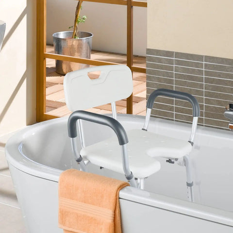 Adjustable Shower Chair With Tool Free Assembly For Spa Bathtub Lift Bench Portable White Bath Seat With Arms in tub