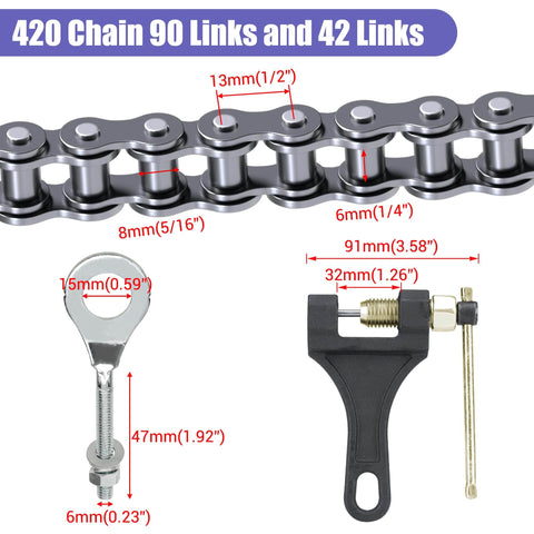 420 Chain With 60T Sprocket Kit For Mini Bike Fits Predator 212 196cc 200cc Engines, Includes 90 Link Rear Chain And 42 Link Jackshaft Chain, Compatible With CT200U BT200X CT200U EX Baja Warrior TrailMaster MB200 Axis M200