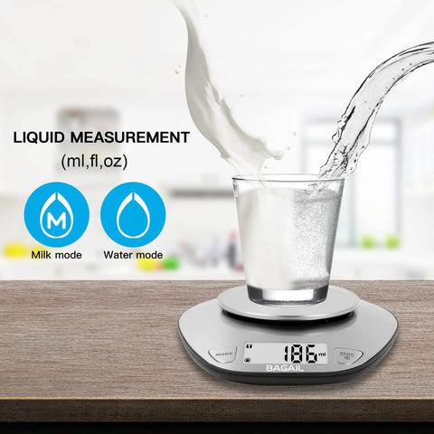 Digital Kitchen Scale With Large Clear Display And Stainless Steel Mixing Bowl For Wet And Dry Foods; measures liquid in glass