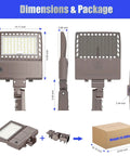 Dimensions and package of 150W LED Pole Light Dusk To Dawn With Slip Fitter, 21000 Lumens, IP65 Outdoor Stadium And Parking Lot Lighting