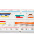 Breadboard setup with various wires from 560 Piece Breadboard Jumper Wire Kit With 14 Lengths In Assorted Colors For Quick Prototyping