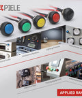 Colored 12mm waterproof momentary push button switches for electronics and control panels, ideal for various applications.