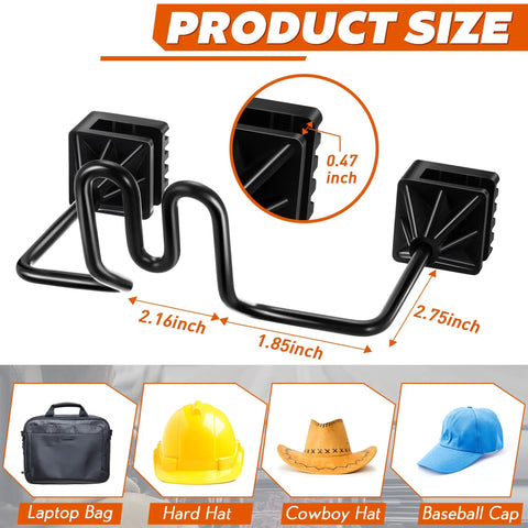 Hard Hat Holder For Truck And SUV 2 Pack Keeps Cap Shape While Driving Stainless Steel Headrest Rod Mount with size details.
