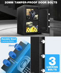 2.5 Cu Ft Home Safe Box with open door showing jewelry, gold bars, and 20mm steel locking bolts, highlighting fireproof, anti-pry design.