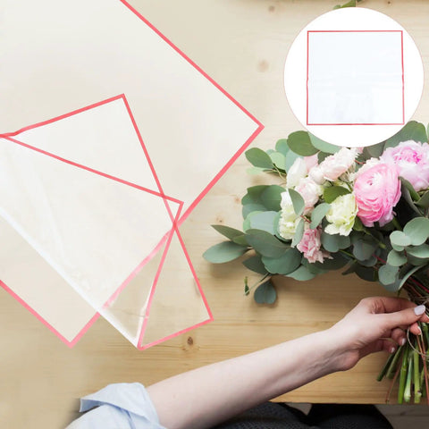Red Flower Wrapping Paper For Bouquets 20 Sheets BOPP Flower Bouquet Packaging with pink floral arrangement