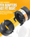 Combo Pack RV Sewer Hose Fittings And Adapters To PVC, black ABS rotating adapters with bayonet hooks for secure RV waste connection.