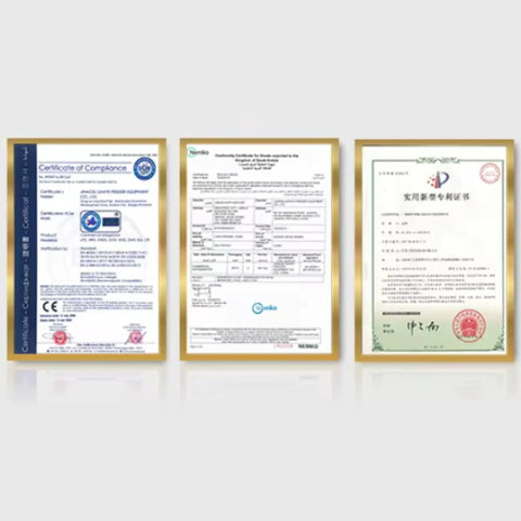 Certificates of compliance for Go-To Commercial Upright Freezer Fridge, Slick Stainless Steel Four Door Cold Storage Cabinet.