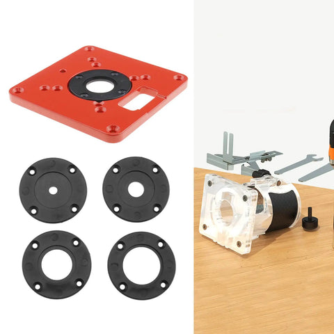 Premium Aluminum Router Table Insert Plate For Heavy Rotary Trimming Tools And Woodworking Engraving Gear Built Rock Solid With Smooth Anti Rust Surface shown with spacer rings