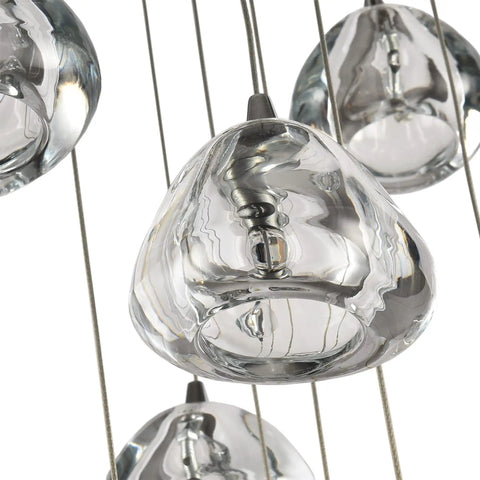 Close-up of Raindrop Crystal Pendant Lights Set of 3, Modern Teardrop Chandeliers, 9W Chrome Cluster Pendant Lighting for Kitchen
