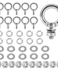Ten Pack M6 Stainless Steel Eye Bolts With Nuts And Washers, 0.55 Inch Thread Length Lifting Ring Eyebolts, Heavy Duty Rustproof Kit
