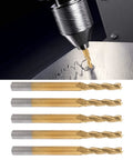 5Pcs tungsten steel end mills, gold-coated 3-flute CNC cutters for wood, plywood, acrylic, plastic, PCB