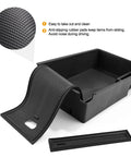Close-up of Kia Sportage Center Console Organizer Armrest Tray Insert Black for NQ5 with rubber anti-slide mat and insert compartment