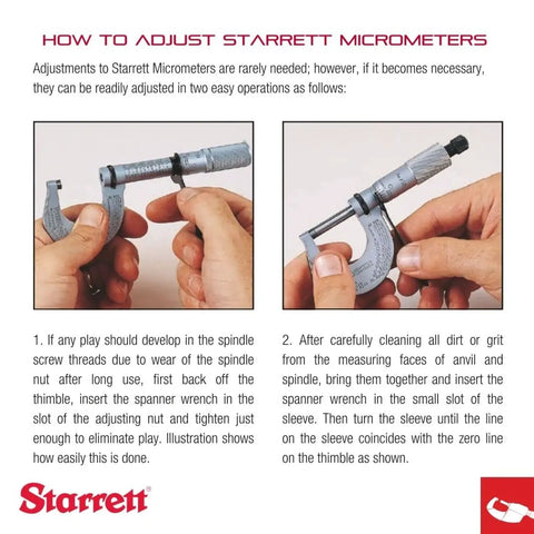 Hands adjusting a tube micrometer with one-piece spindle for fast pro-grade precision on 0 to 1 inch range, satin chrome finish.