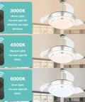 Retractable Ceiling Fan With Lights And Remote, 6 Speed DC Motor, Color Changing LED Lighting in Warm, Neutral, Cool Light Modes