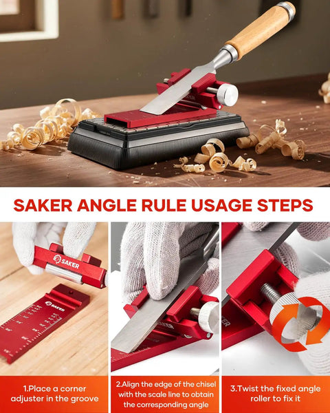 Heavy Duty Chisel Sharpening Jig And Wood Honing Guide With Adjustable Angles For Short Plane Blades in use with chisel on workbench.