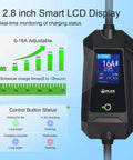 2.8 inch Smart LCD display showing real-time charging status on Level One Two Portable EV Charger for easy monitoring.
