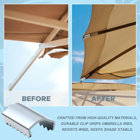 Before and after using 16 Pack Patio Umbrella Rib End Clips 1 Inch For Securing Canopy Fabric And Repairing Ribs
