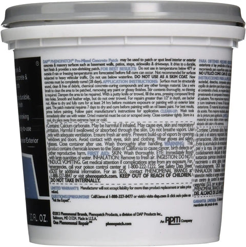 Side view of product label on Two Pack Pre Mixed Concrete Patch Kit For Quick Crack Repair No Fuss Application Won’t Sink Or Shrink