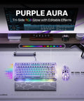 Compact 75 Percent Wireless Mechanical Gaming Keyboard Featuring Premium Aluminum Chassis And Adjustable RGB Lighting displayed on a desk.