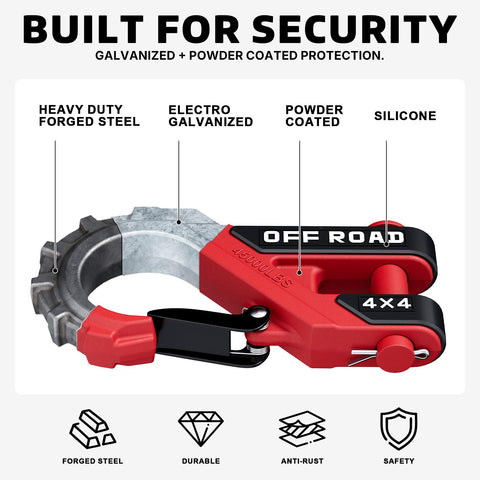 Three-Eighths Inch Heavy Duty Winch Hook With Safety Latch, 45,000 Lbs Break Strength, durable red and silver steel hook