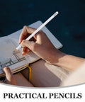 Person using Beefy Heavy Duty Carpenter Pencils Set Of 10 White Woodworking Graphite Pencils With Erasers Round Barrel for sketching