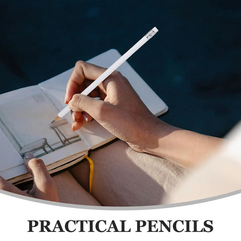 Person using Beefy Heavy Duty Carpenter Pencils Set Of 10 White Woodworking Graphite Pencils With Erasers Round Barrel for sketching