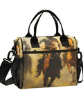 Desert Brown Insulated Cooler Bag Lunch Box Tote With Detachable Shoulder Strap featuring horse design and mesh pockets.