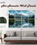 Decorative Acoustic Wall Panels With Heavy Duty Adhesive Peel And Stick Sound Proof Foam Tiles For No Sweat Noise Dampening Breezy Setup For Echo Reduction Stylish Mountain Lake View Design A Solid Block For Fresh Vibes 48 By 32 Inches on a modern living room wall.