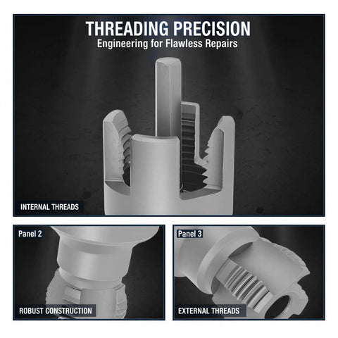 Heavy Duty Carbon Steel Pipe Thread Repair Kit For 1/2 And 3 4 Inch Pipes With Sealing Tape Includes Internal And External Tools For Plastic PVC PPR Water Lines Compatible With Electric Drills Made To Fix Leaks Fast, internal threads