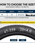 Size guide for Two Pack Fat Bike Inner Tube 20 By 4.0 Inch With 32mm Schrader Valve For Electric Fat Tire Bikes Fits 20 Inch E Bike