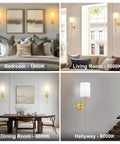 Wireless Battery Operated Wall Sconce Set Of Two With Timer, Dimmable 4CCT And RGB Accent Light For Bedroom displayed in various room settings.
