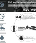 Heavy Duty 8 By 3 8 Truss Head Wood Screws With Phillips Recess 304 Stainless Steel Self Tapping Fasteners Black Oxide Finish 100 Pack showing details and quality features.