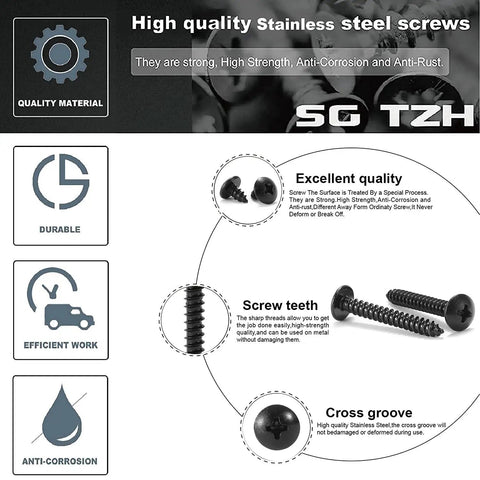 Heavy Duty 8 By 3 8 Truss Head Wood Screws With Phillips Recess 304 Stainless Steel Self Tapping Fasteners Black Oxide Finish 100 Pack showing details and quality features.