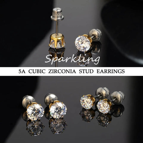 Medical Grade F136 Titanium Stud Earrings Featuring Six Prong Cubic Zirconia Drops With Secure Screw Style Flat Backs For Sensitive Skin Next Level Fresh Drip Daily displayed on a reflective surface.
