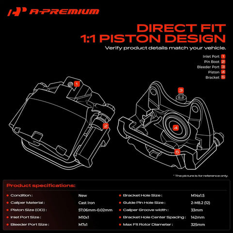 Heavy Duty Front Right Passenger Disc Brake Caliper With Mounting Bracket Fits Nissan Maxima Sentra 2009 To 2023 detailed diagram.