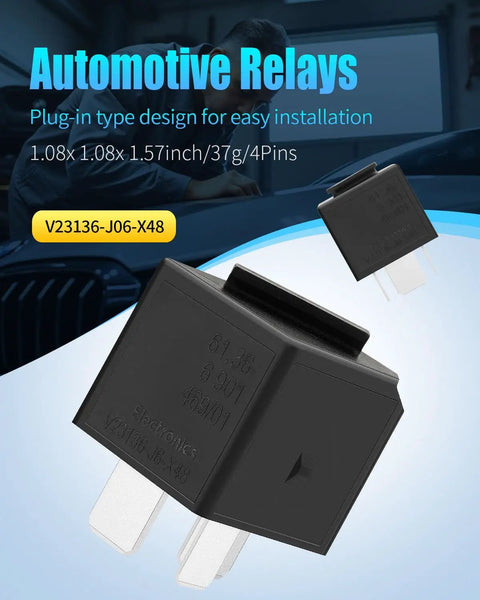 BMW V23136 J6 X48 12V Automotive Power Relay For BMW Does Not Start CAS Module Replacement in black with four metal pins
