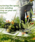 Person using a trimmer with 8 Pack Weed Wacker String For Greenworks Trimmer Auto Feed Dual Line Zero Point Zero Six Five Inch
