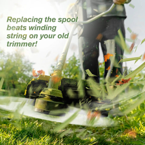 Person using a trimmer with 8 Pack Weed Wacker String For Greenworks Trimmer Auto Feed Dual Line Zero Point Zero Six Five Inch