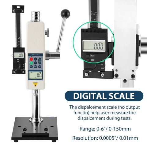 Beefy Digital Force Gauge With Lever Operated Test Stand, 70mm Stroke, Adjustable Mounting Plate From 3.9 To 12.6 Inches And Gauge Bottom Height From 1.5 To 10.2 Inches, HPB Precision Testing Tool For Serious Accuracy, digital scale display