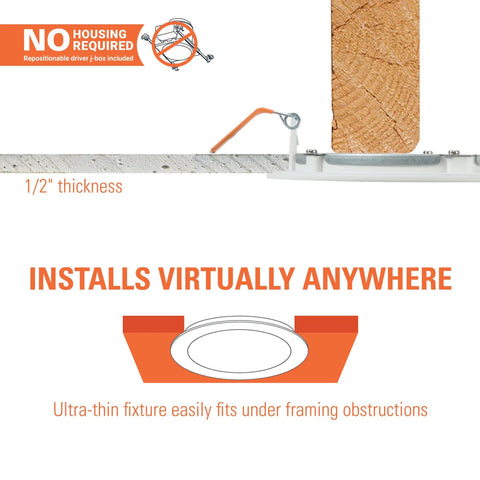 DIY Friendly Six Inch Canless Recessed LED Downlight Kit With Remote Driver And Integrated Junction Box, Adjustable CCT Display