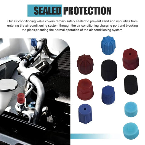 26 Pcs R12 R134a AC Caps Kit For Car 10 Size Air Conditioning Port Covers Universal High And Low Pressure Charging Caps For Car AC System Service Durable Plastic Port Caps Car Accessories