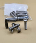 One Fourth Inch Twenty Thread By Three Quarter Inch Button Head Torx Security Machine Screws Stainless Steel Tamper Resistant Ten Pack and tool.
