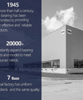 Xike bearing factory building with text highlighting commitment since 1945 and over 20,000 bearing types.