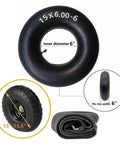 Heavy Duty Inner Tubes 15x6.00-6 For Lawn Mowers And Small Vehicles, TR-87 Bent Valve, shown in various uses and angles.